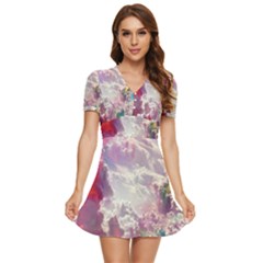 Clouds Multicolor Fantasy Art Skies V-neck High Waist Chiffon Mini Dress by Ket1n9