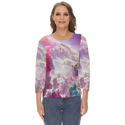 Clouds Multicolor Fantasy Art Skies Cut Out Wide Sleeve Top by Ket1n9