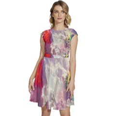 Clouds Multicolor Fantasy Art Skies Cap Sleeve High Waist Dress