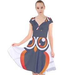 Owl Logo Cap Sleeve Front Wrap Midi Dress by Ket1n9