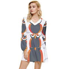 Owl Logo Tiered Long Sleeve Mini Dress by Ket1n9