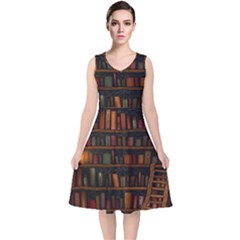 Books Library V-neck Midi Sleeveless Dress  by Ket1n9