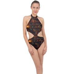 Books Library Halter Side Cut Swimsuit