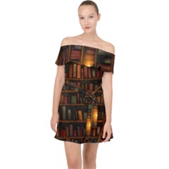 Books Library Off Shoulder Chiffon Dress by Ket1n9