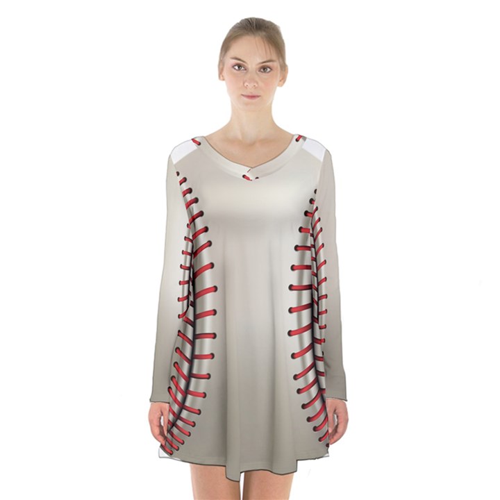 Baseball Long Sleeve Velvet V-neck Dress