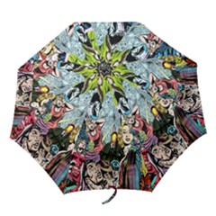 Vintage Horror Collage Pattern Folding Umbrellas by Ket1n9