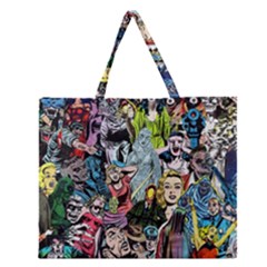 Vintage Horror Collage Pattern Zipper Large Tote Bag by Ket1n9