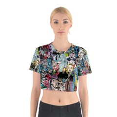 Vintage Horror Collage Pattern Cotton Crop Top by Ket1n9