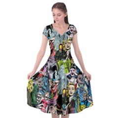 Vintage Horror Collage Pattern Cap Sleeve Wrap Front Dress by Ket1n9