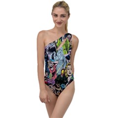 Vintage Horror Collage Pattern To One Side Swimsuit