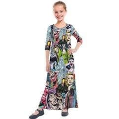 Vintage Horror Collage Pattern Kids  Quarter Sleeve Maxi Dress by Ket1n9