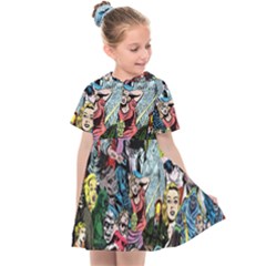 Vintage Horror Collage Pattern Kids  Sailor Dress by Ket1n9