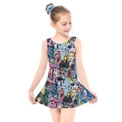 Vintage Horror Collage Pattern Kids  Skater Dress Swimsuit by Ket1n9