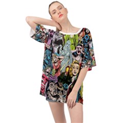 Vintage Horror Collage Pattern Oversized Chiffon Top by Ket1n9