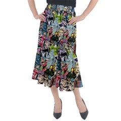 Vintage Horror Collage Pattern Midi Mermaid Skirt by Ket1n9