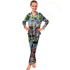 Vintage Horror Collage Pattern Kids  Satin Long Sleeve Pajamas Set by Ket1n9