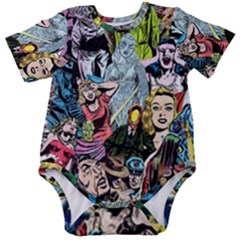 Vintage Horror Collage Pattern Baby Short Sleeve Bodysuit by Ket1n9