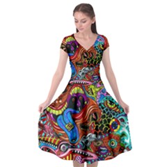 Art Color Dark Detail Monsters Psychedelic Cap Sleeve Wrap Front Dress by Ket1n9