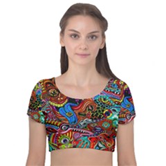 Art Color Dark Detail Monsters Psychedelic Velvet Short Sleeve Crop Top  by Ket1n9