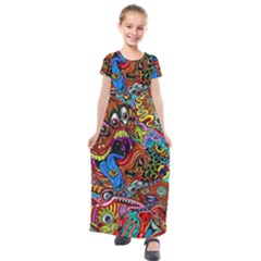 Art Color Dark Detail Monsters Psychedelic Kids  Short Sleeve Maxi Dress by Ket1n9