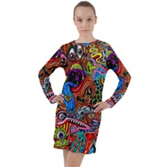 Art Color Dark Detail Monsters Psychedelic Long Sleeve Hoodie Dress