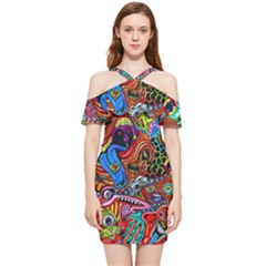 Art Color Dark Detail Monsters Psychedelic Shoulder Frill Bodycon Summer Dress by Ket1n9