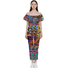 Art Color Dark Detail Monsters Psychedelic Bardot Ruffle Jumpsuit by Ket1n9