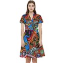 Art Color Dark Detail Monsters Psychedelic Short Sleeve Waist Detail Dress View1