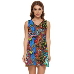 Art Color Dark Detail Monsters Psychedelic Tiered Sleeveless Mini Dress by Ket1n9