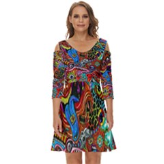 Art Color Dark Detail Monsters Psychedelic Shoulder Cut Out Zip Up Dress by Ket1n9