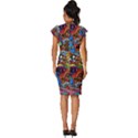 Art Color Dark Detail Monsters Psychedelic Vintage Frill Sleeve V-Neck Bodycon Dress View4