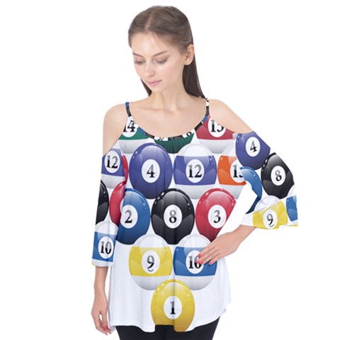 Racked Billiard Pool Balls Flutter Sleeve T-shirt  by Ket1n9