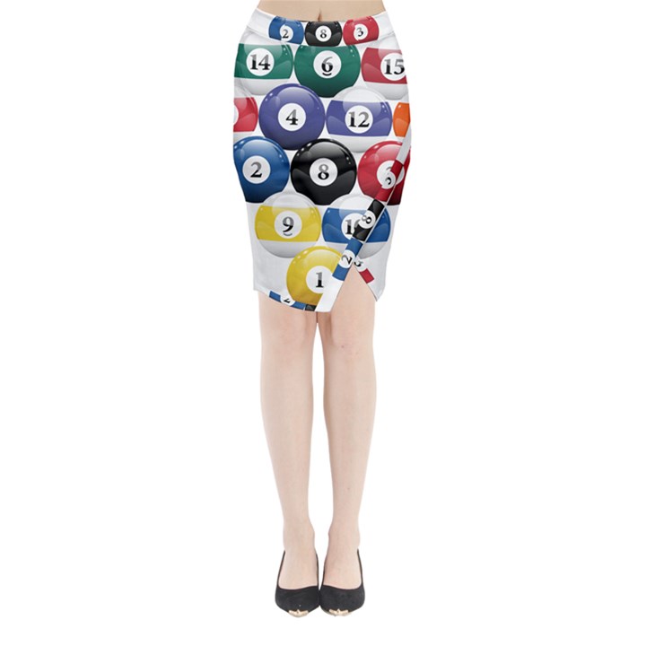 Racked Billiard Pool Balls Midi Wrap Pencil Skirt