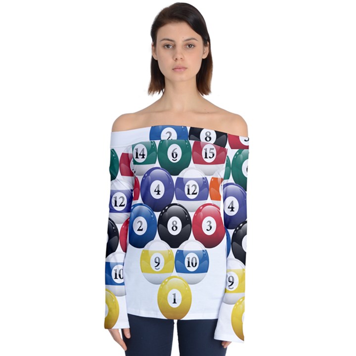 Racked Billiard Pool Balls Off Shoulder Long Sleeve Top