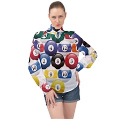 Racked Billiard Pool Balls High Neck Long Sleeve Chiffon Top by Ket1n9