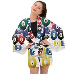 Racked Billiard Pool Balls Long Sleeve Kimono by Ket1n9