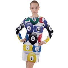 Racked Billiard Pool Balls Long Sleeve Hoodie Dress