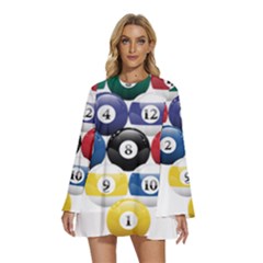 Racked Billiard Pool Balls Round Neck Long Sleeve Bohemian Style Chiffon Mini Dress by Ket1n9