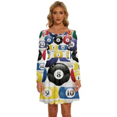 Racked Billiard Pool Balls Long Sleeve Wide Neck Velvet Dress by Ket1n9