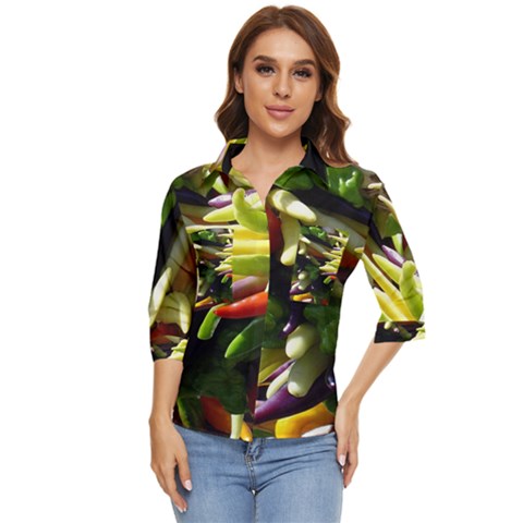 Bright Peppers Women s Quarter Sleeve Pocket Shirt by Ket1n9