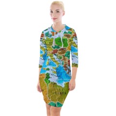 World Map Quarter Sleeve Hood Bodycon Dress