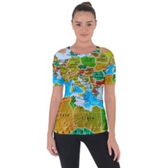 World Map Shoulder Cut Out Short Sleeve Top by Ket1n9