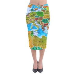 World Map Velvet Midi Pencil Skirt by Ket1n9