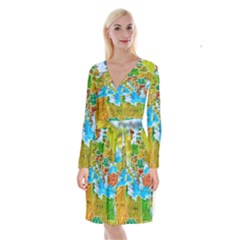 World Map Long Sleeve Velvet Front Wrap Dress by Ket1n9