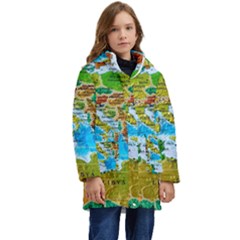 World Map Kids  Hooded Longline Puffer Jacket by Ket1n9