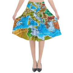 World Map Flared Midi Skirt