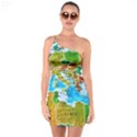 World Map One Shoulder Ring Trim Bodycon Dress View1