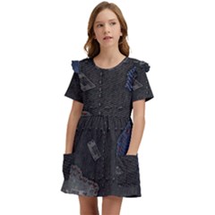 World Map Kids  Frilly Sleeves Pocket Dress by Ket1n9