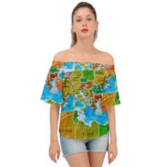 World Map Off Shoulder Short Sleeve Top by Ket1n9