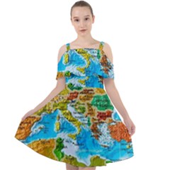 World Map Cut Out Shoulders Chiffon Dress by Ket1n9